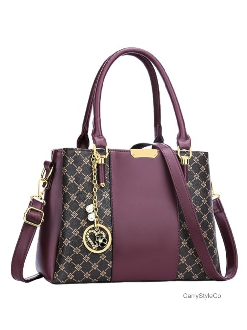 PU Leather Satchel Handbag with 3 Compartments, Top Handle